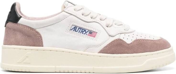 Autry Vintage-geïnspireerde leren sneakers met iconische groene hak Beige Dames