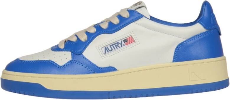 Autry Lage Leren Sneakers in Vintage Stijl Prins Blauw Multicolor