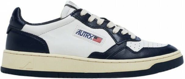 Autry Lage Leren Sneakers in Vintage Stijl Prins Blauw Multicolor