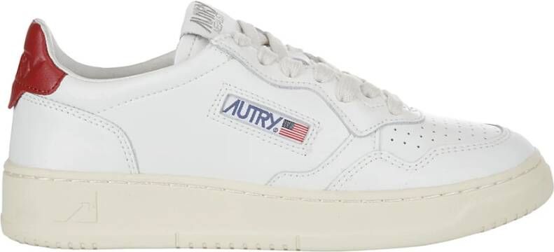 Autry Witte en rode leren lage sneakers White Dames