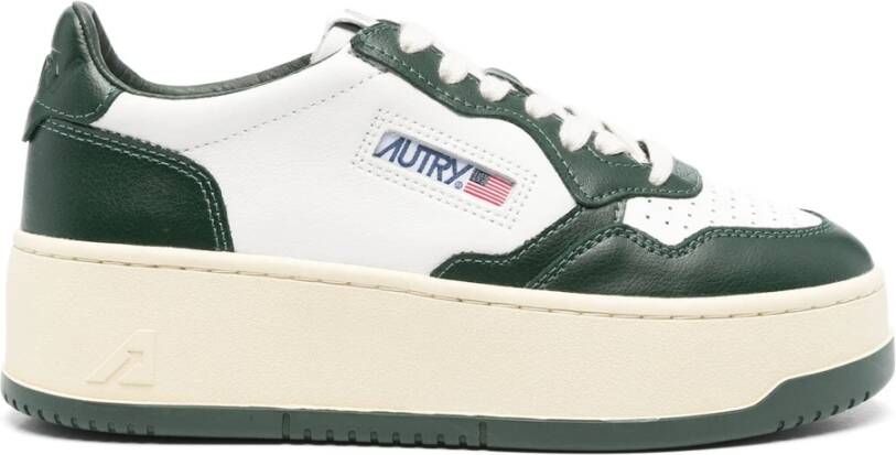 Autry Medalist Platform Bicolor Leren Sneakers Green Dames