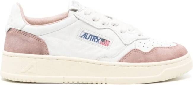 Autry Witte Leren Sneakers met Roze Suède Multicolor Dames