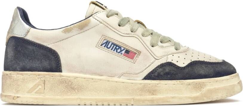 Autry Vintage Leren Sneakers Wit Blauw Zilver Multicolor Heren