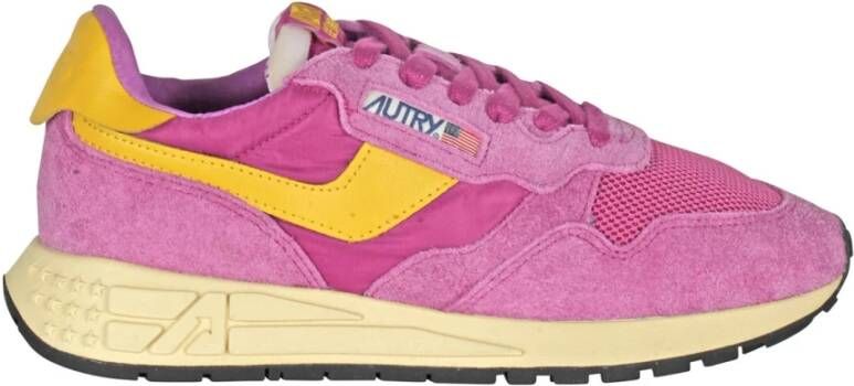 Autry Mesh en suède sneakers met logo Pink Dames