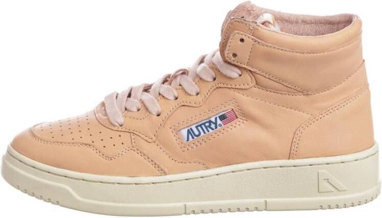 Autry Leren Mid Woman Sneakers Beige Dames