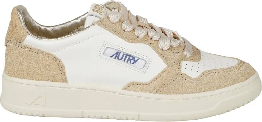 Autry Ivoor Leren Sneakers met Lurex Inzetstukken