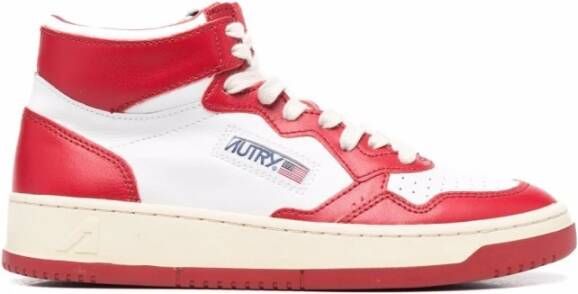 Autry Rode en witte mid-top sneakers Rood Dames