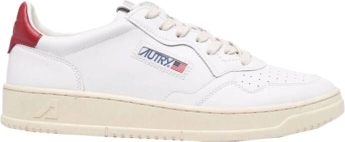 Autry Witte en rode leren lage sneakers White Dames