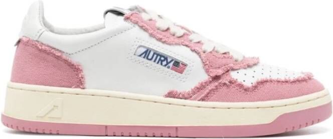 Autry Tweekleurige leer- en stoffen medaillewinnaar sneakers Roze Dames