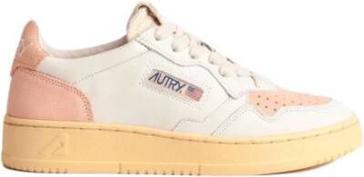 Autry Vintage Lage Leren Suede Sneakers Wit Koraal Multicolor