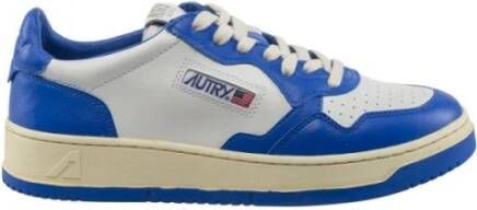 Autry Lage Leren Sneakers in Vintage Stijl Prins Blauw Multicolor