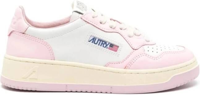 Autry Witte en Roze Lage Leren Sneakers Witte Roze Leren Sneakers voor Dames Multicolor White Dames