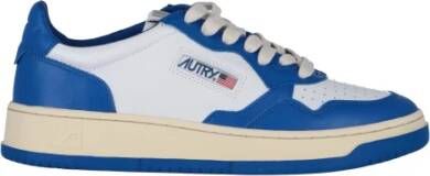 Autry Lage Leren Sneakers in Vintage Stijl Prins Blauw Multicolor