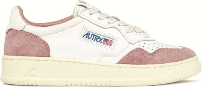 Autry Witte Leren Sneakers met Roze Suède Multicolor Dames