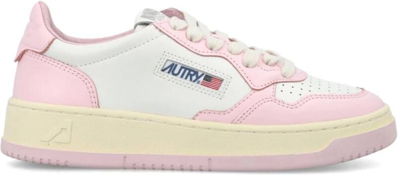 Autry Witte en Roze Lage Leren Sneakers Witte Roze Leren Sneakers voor Dames Multicolor White Dames