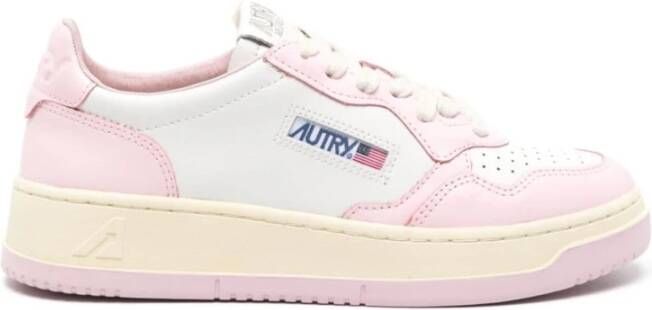 Autry Witte en Roze Lage Leren Sneakers Witte Roze Leren Sneakers voor Dames Multicolor White Dames