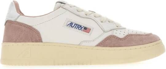 Autry Witte Leren Sneakers met Roze Suède Multicolor Dames