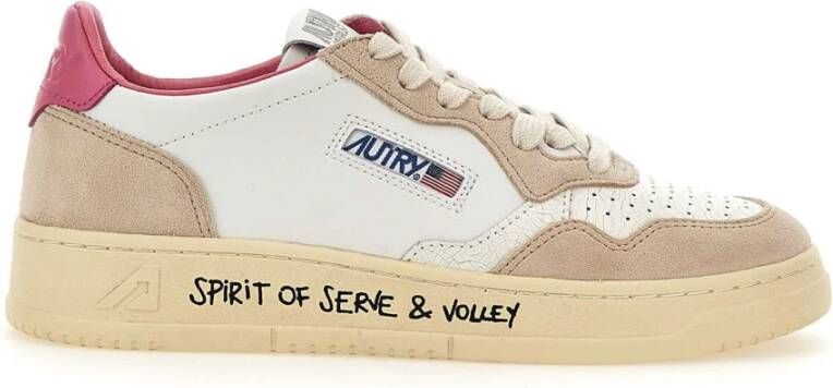 Autry Vintage Stijl Lage Top Leren Sneakers in Wit Zand Roze White Dames - Foto 5