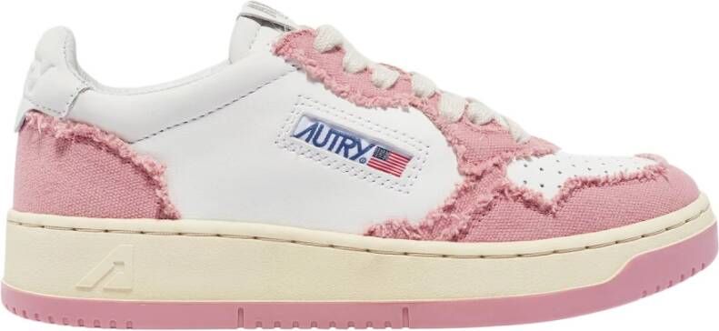 Autry Tweekleurige leer- en stoffen medaillewinnaar sneakers Roze Dames