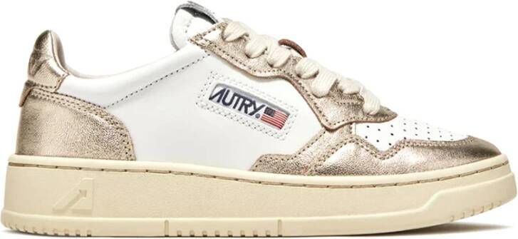 Autry Witte Platina Leren Sneakers Vintage-geïnspireerd Wit Dames