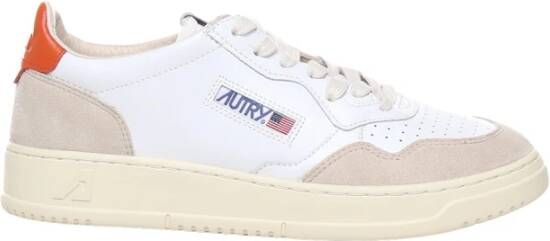 Autry Vintage Stijl Lage Sneakers in Wit en Oranje Leer White Heren