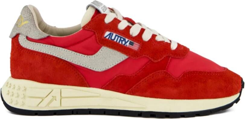Autry Rode en witte jersey sneakers met suède patches Red Heren