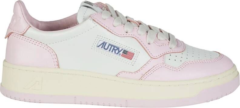 Autry Witte en Roze Lage Leren Sneakers Witte Roze Leren Sneakers voor Dames Multicolor White Dames