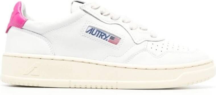 Autry Witte Lage Sneakers van Leer met Roze Hiel Detail White Dames