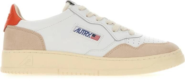 Autry Vintage Stijl Lage Sneakers in Wit en Oranje Leer White Heren