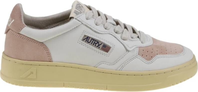 Autry Vintage Lage Leren Suede Sneakers Wit Koraal Multicolor