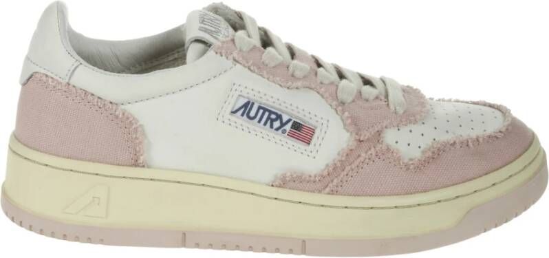 Autry Tweekleurige leer- en stoffen medaillewinnaar sneakers Roze Dames