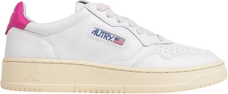 Autry Witte Lage Sneakers van Leer met Roze Hiel Detail White Dames