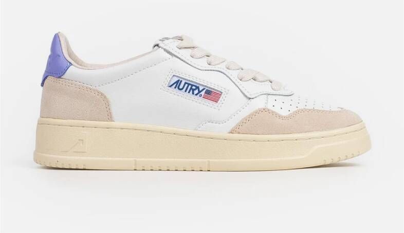 Autry Vintage Lage Leren Suède Sneakers Wit Lavendel White Dames