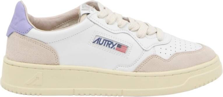 Autry Vintage Lage Leren Suède Sneakers Wit Lavendel White Dames