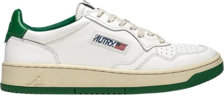 Autry Witte en groene leren lage sneakers Green Heren