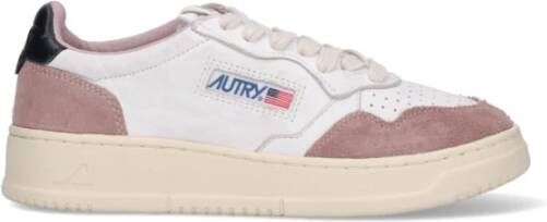 Autry Vintage-geïnspireerde leren sneakers met iconische groene hak Beige Dames