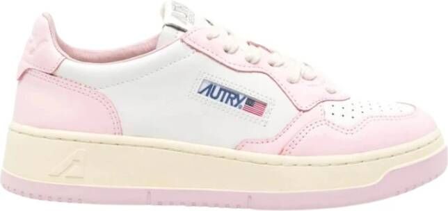 Autry Witte en Roze Lage Leren Sneakers Witte Roze Leren Sneakers voor Dames Multicolor White Dames