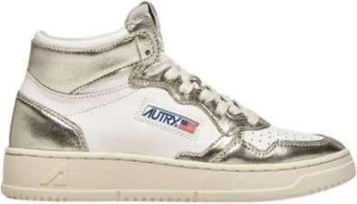 Autry Witte en Gouden Leren Hoge Sneakers White Dames