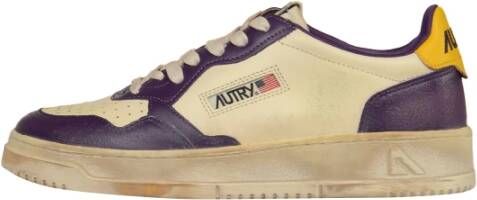 Autry Vintage Witte Sneakers Geel Paarse Rand Multicolor Heren