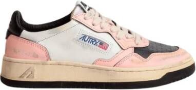 Autry Vintage Lage Leren Sneakers in Wit Zwart Roze Multicolor Dames