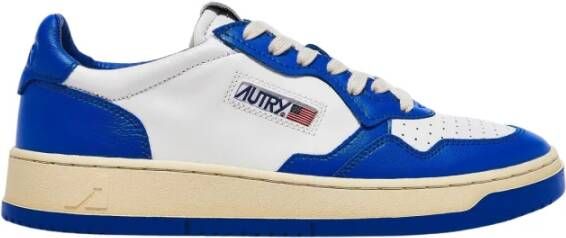 Autry Lage Leren Sneakers in Vintage Stijl Prins Blauw Multicolor