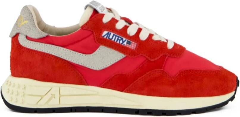 Autry Rode en witte jersey sneakers met suède patches Red Heren