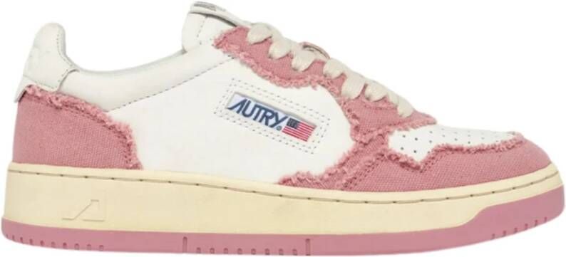 Autry Tweekleurige leer- en stoffen medaillewinnaar sneakers Roze Dames - Foto 3