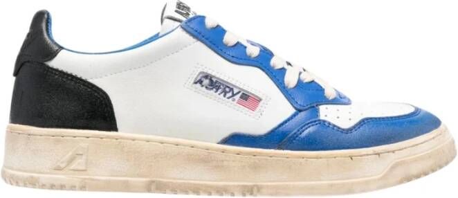 Autry Vintage Lage Leren Sneakers in Wit Blauw en Zwart Multicolor Heren