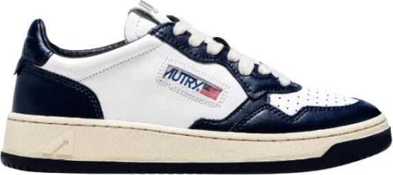 Autry Vintage Lage Leren Sneakers Wit Blauw