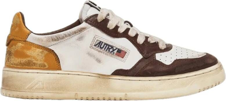 Autry Vintage Leren Sneakers Blanc Marron Miel Multicolor Heren