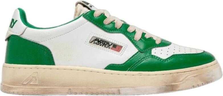 Autry Vintage Leren Sneakers Blanc Vert Multicolor Heren
