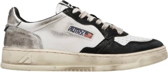 Autry Vintage Leren Sneakers in Wit Zwart Zilver