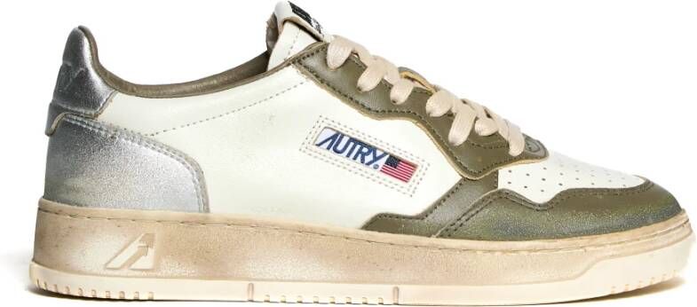 Autry Vintage Leren Sneakers in Wit Groen Zilver