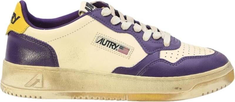Autry Vintage Witte Sneakers Geel Paarse Rand Multicolor Heren